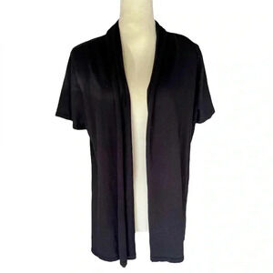 C’est City August Silk‎ Cotton Black Short Sleeve Open Front Cardigan Women Sz M